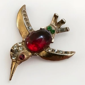 Spilla vintage Trifari colibrì gelatina rossa pancia spilla Alfred non firmata LEGGI - Foto 1 di 18