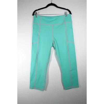 NUEVO SIN ETIQUETAS Tuckernuck Mujer XL Capri Leggings Verde azulado/rosa Yoga Bolsillos Laterales 1805-19 Foto 1 de 4