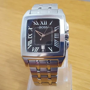 Herrenuhr XXL Chunky Tank Style Hugo Boss HB-101.1.14.2230 Square Schwarz Datum - Bild 1 von 11