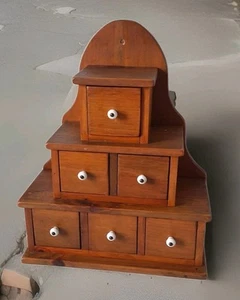 Vintage Primitive Antique Pine Wooden Spice Apothecary Cabinet Wall Drawers - Picture 1 of 20