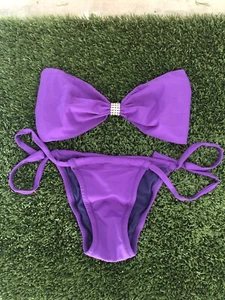 Womens Sexy Purple Rhinestone Bikini Swimsuit Two Piece Bathing Suit Swimwear - Picture 1 of 2