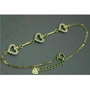 Round Simulated Diamond Beautiful Three Heart Bracelet In 14K Yellow Gold Plated - Picture 1 of 4