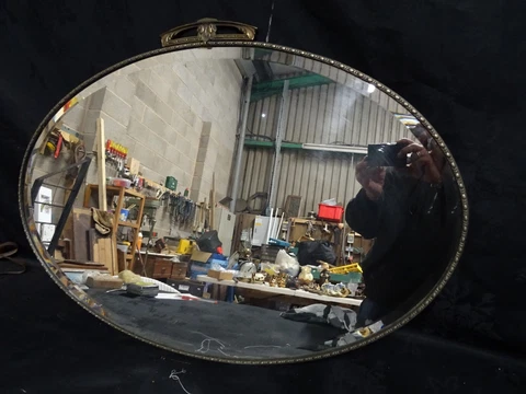 VINTAGE  ART DECO  BRASS FRAMED BEVELLED   MIRROR WITH CHAIN Cover