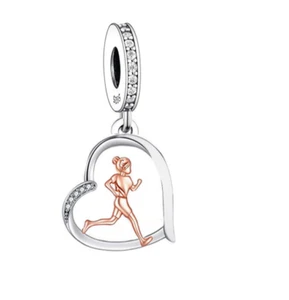 Sterling Silver 925 Athlete Runner Jogger Mum Daughter Sister Love Heart Charm - Picture 1 of 1
