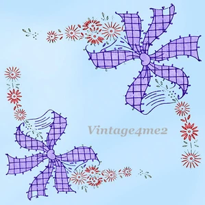 1950s Vintage Vogart Embroidery Transfer C1 Uncut Cutwork & Bows Corner Motifs - Picture 1 of 5