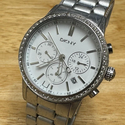 DKNY Quartz Watch NY-8321 Unisex Silver Aluminum Chronograph New Battery 7.5" - Image 1 of 4