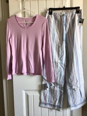 Sonoma Damas Pequeño 2 Piezas Ropa de Dormir Pijama Tejido Camisa Franela Pantalones Rosa Azul Foto 1 de 4