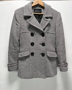Moda International Wool Pea Coat Y2K Classic Casual Black White Size XS - Bild 1 von 12