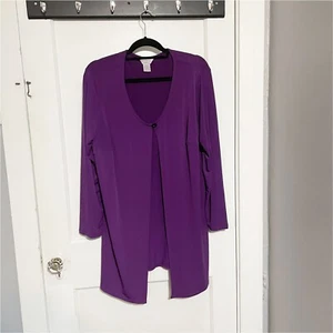 GEORGE Women's Long Cardigan size 16W Purple Duster Stretch Single Button - Picture 1 of 3