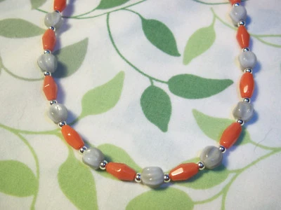 Handmade 14.5 inch RED and GREY Glass Bead NECKLACE CHOKER C-48 - Image 1 of 3