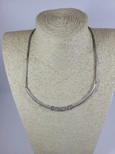 Chico's Necklace Curved Bar Clear Rhinestones Silver Tone Vintage 16"+ Statement - Picture 1 of 10