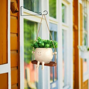 Pflanzenaufhänger Körbe schöne Schaukel Gesicht Pflanztopf Sukkulente Blumentöpfe Balkon - Bild 1 von 5