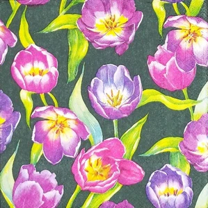 R267# 3 servilletas de papel individuales decoupage rosa púrpura tulipán patrón de flor oscuro - Imagen 1 de 9
