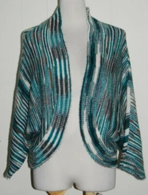 Cardigã suéter tule multicolorido listrado aberto bainha arredondada Dolman encolher de ombros médio - Imagem 1 de 3