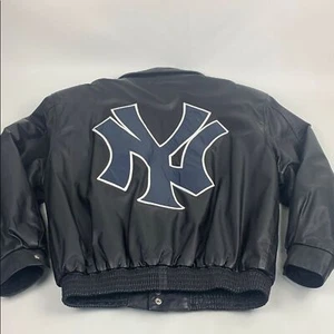 Vintage Jeff Hamilton Leather New York Yankees Jacket & Logo Snap Buttons Large - Picture 1 of 16