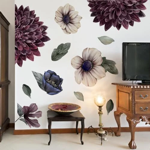 Calcomanías de pared grandes 3D boho florales flores para dormitorio de niñas hogar telón de fondo  Foto 1 de 4