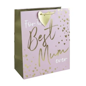 Mothers Day Gift Bag Heart Tag The Best Mum ever Mum Birthday Small Medium Large - Picture 1 of 4