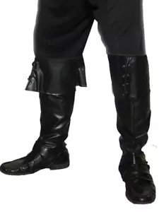 Schwarze Stiefel Bezüge Kunstleder Erwachsene Piraten Kostüm Verkleidung Zubehör - Bild 1 von 1