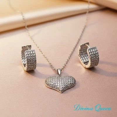 ✨Orecchini a Cerchio e Collana con Cuore Cristalli Zirconi Idea Regalo Pl. Oro - Immagine 1 di 4