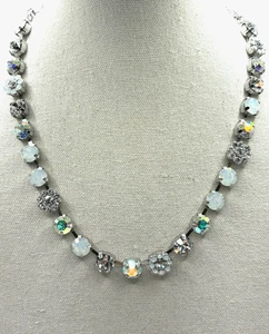 Aurora Borealis Faux Opal Zirkonia Blume versilbert Tennis Halskette - Bild 1 von 24