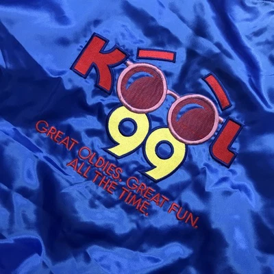 Vintage Kool 99 Oldies Radio Station Snap Button Jacket 2XL 80s Auburn Blue Satn - Image 1 of 4