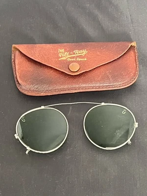 Vintage 50s Filt-Ray Over Specs Aviator Style Clip on Sun Glasses Leather Case - Image 1 of 4