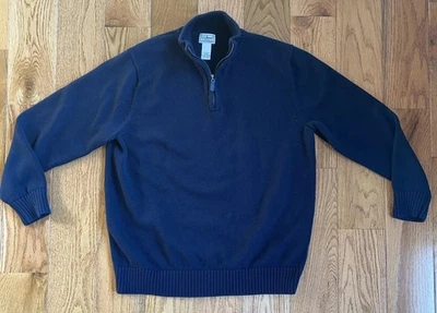 LL Bean Men’s XL Navy Blue 1/4 Zip Cotton Knit Pullover Sweater Mock Neck  LN - Image 1 of 4