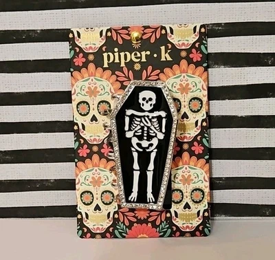 Piper K Hair Clip Skeleton Coffin Metal Hair Clip Claw Jeweled Halloween  - Image 1 of 4