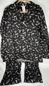 NWT Vtg Charles Goodnight Black Fishing Lure Pajama Set Mens M Cotton 2 Pc USA - Picture 1 of 9