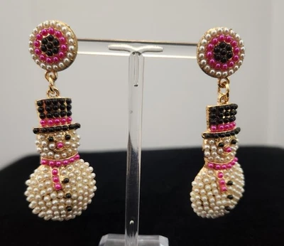 Betsey Johnson Beaded Snowman Earrings - Image 1 of 2