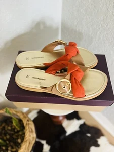 JOHNSTON & MURPHY Paige Buckle Leather Slide Sandal, Tan/Orange, Size 11, NWT - Picture 1 of 18