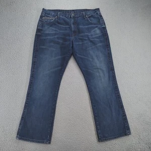 Wrangler Jeans Mens 38×32 Dark Wash Slim Boot Cut WLT77CT Thick Stitch - Picture 1 of 20
