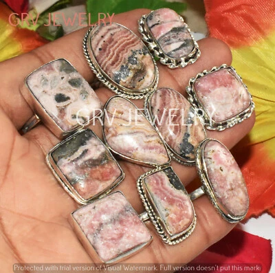 Lote de 10 anillos de piedras preciosas de rodocrosita natural superpuestos de plata 925 WHR-34 Foto 1 de 4
