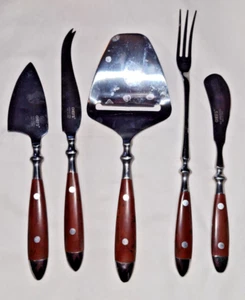 5pc Chefs Bistro Style Brown/Woodgrain Stainless Cheese Knife Pick Butter Fork - Picture 1 of 8