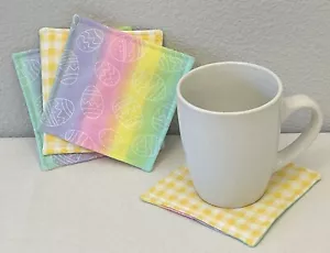Ostern Getränk Untersetzer Wende Ei Regenbogen Streifen weiß gelb Gingham 4er Set - Bild 1 von 6
