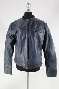 A.J.S. blaue Leder-Motorradjacke Gr.M echtes Büffelleder Top Zustand - Bild 1 von 10