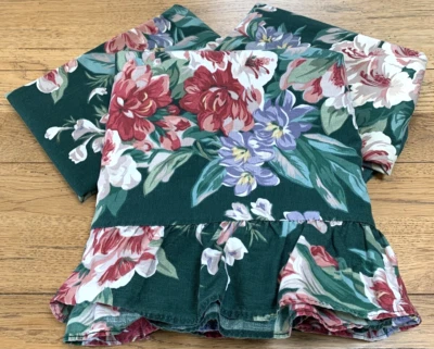 VTG 90s SPRINGMAID Twin Flat Sheet Pillow Shams Floral Green Ruffled Flaw Cotton - Image 1 of 4