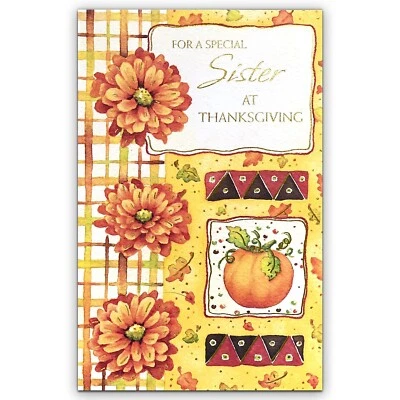 Heartfelt THANKSGIVING Card FOR SISTER, Orange Flowers by Gallant Greetings + ✉