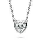 BERRICLE Sterling Silver Solitaire Bezel Set Heart CZ Anniversary Necklace 0.7ct