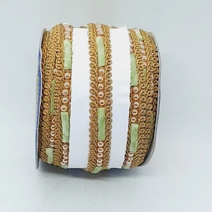 Finitura nastro intrecciato indiano 14 mm nuova e oro abbellimento perla cucito - Foto 1 di 1