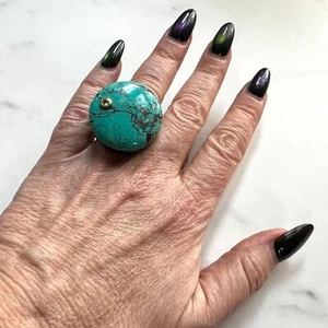 Wood and Turquoise Ring with Sterling Silver and Topaz Accent - Picture 1 of 7