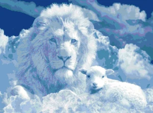 Lion and the Lamb Clouds Counted Cross Stitch Pattern Pixel Art - Picture 1 of 4