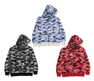 A BATHNIG APE Men's PALM TREE CAMO RELAXED FIT SHARK FULL ZIP HOODIE 1L30115313r - Picture 1 of 24