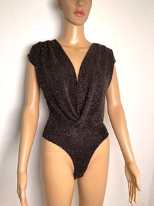 Fashion Nova NWT Size S Women's Black Multicolor Metallic Bodysuit Glitter Party - Picture 1 of 6