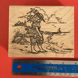 C5, Kunst Impressionen Stempel, kleines Mädchen am Strand, Stern Fisch, Boot - Bild 1 von 3
