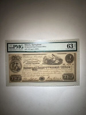 Internal Improvement Office Illinois Springfield $2 1840’s Choice Uncirculated - Image 1 of 2