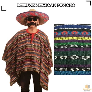 PREMIUM MEXICAN PONCHO Spanish Costume Wild West Cowboy Party Bandit  12467 - Picture 1 of 2