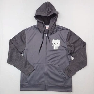 Punisher Jacket Mens Medium Gray Marvel Hoodie Full Zip Fleece Coat - Picture 1 of 11