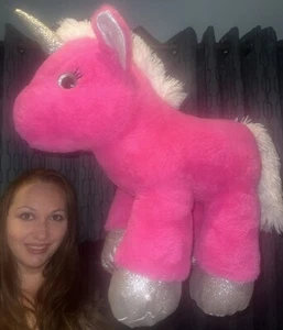 Huge Jumbo 24” Pink Silver Glitter Unicorn Plush Stuffed Animal Large Horn Toy - Picture 1 of 6