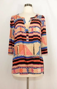 PLENTY By TRACY REESE Top Blouse Beige Coral Blue Black Rayon SMALL - Picture 1 of 4